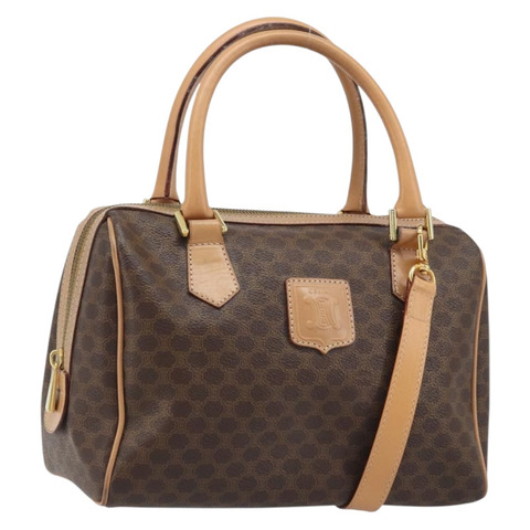 CELINE Macadam帆布手提包 PVC皮革 2way Brown Gold Auth BAZ164A