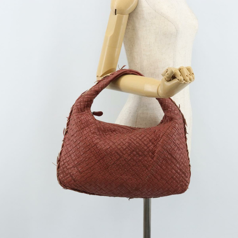 【日本直送】BOTTEGA VENETA INTRECCIATO Hobo 肩背包 皮革 紅色 銀色 正品 BAZ107A-22