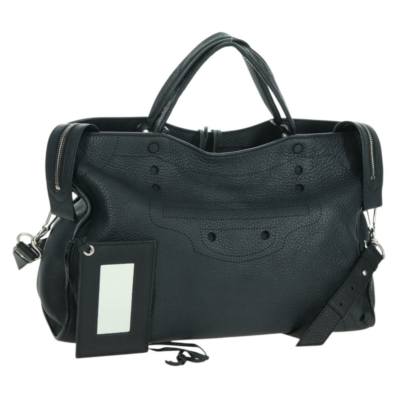 【日本直送】BALENCIAGA Blackout City 手提包，皮革材質，兩用款，黑色/銀色，443514 am11187SAM-0