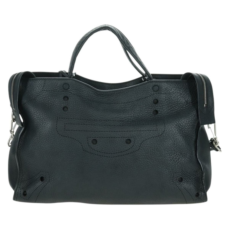 【日本直送】BALENCIAGA Blackout City 手提包，皮革材質，兩用款，黑色/銀色，443514 am11187SAM-12