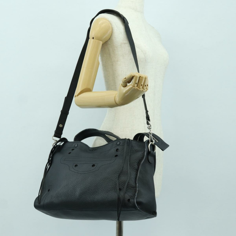 【日本直送】BALENCIAGA Blackout City 手提包，皮革材質，兩用款，黑色/銀色，443514 am11187SAM-29