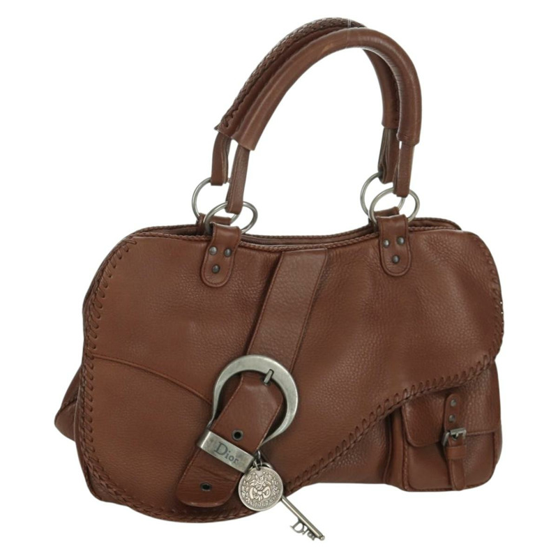 【日本直送】Christian Dior Gaucho 馬鞍形手提包，棕色銀色皮革，正品 BAZ225SAV-0