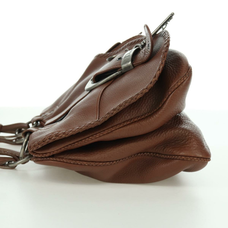 【日本直送】Christian Dior Gaucho 馬鞍形手提包，棕色銀色皮革，正品 BAZ225SAV-2