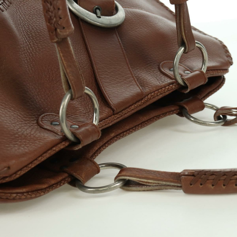 【日本直送】Christian Dior Gaucho 馬鞍形手提包，棕色銀色皮革，正品 BAZ225SAV-5