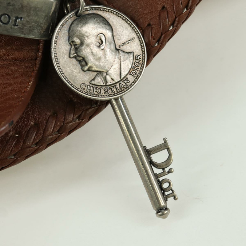 【日本直送】Christian Dior Gaucho 馬鞍形手提包，棕色銀色皮革，正品 BAZ225SAV-9