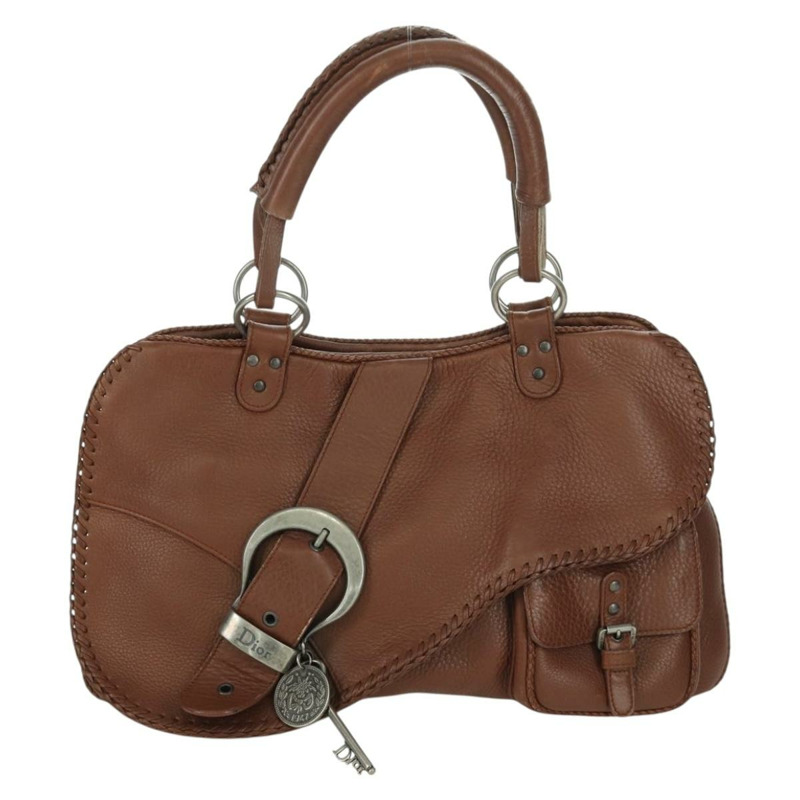 【日本直送】Christian Dior Gaucho 馬鞍形手提包，棕色銀色皮革，正品 BAZ225SAV-12