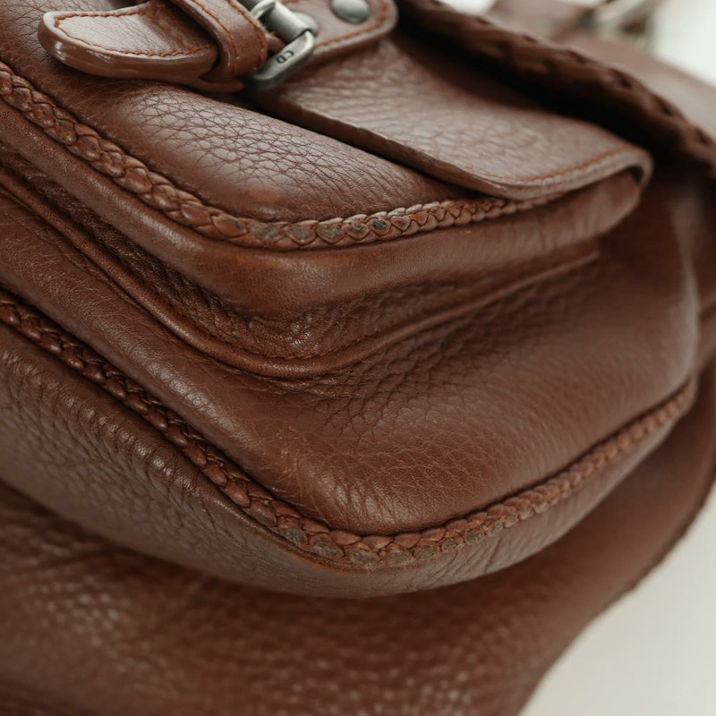 【日本直送】Christian Dior Gaucho 馬鞍形手提包，棕色銀色皮革，正品 BAZ225SAV-13