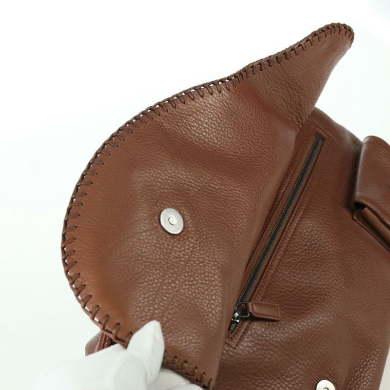 【日本直送】Christian Dior Gaucho 馬鞍形手提包，棕色銀色皮革，正品 BAZ225SAV-18