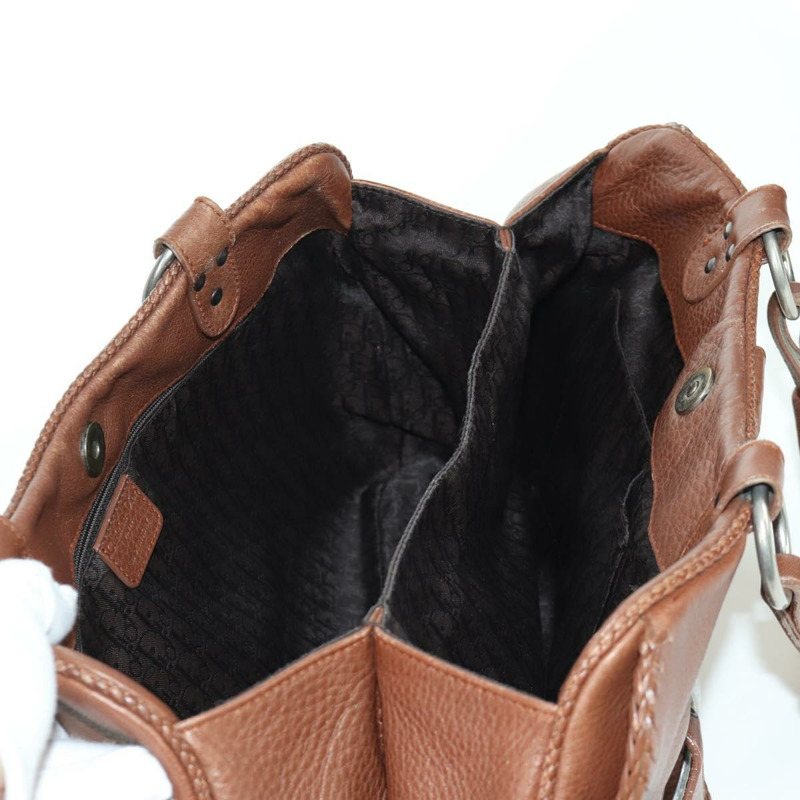 【日本直送】Christian Dior Gaucho 馬鞍形手提包，棕色銀色皮革，正品 BAZ225SAV-24