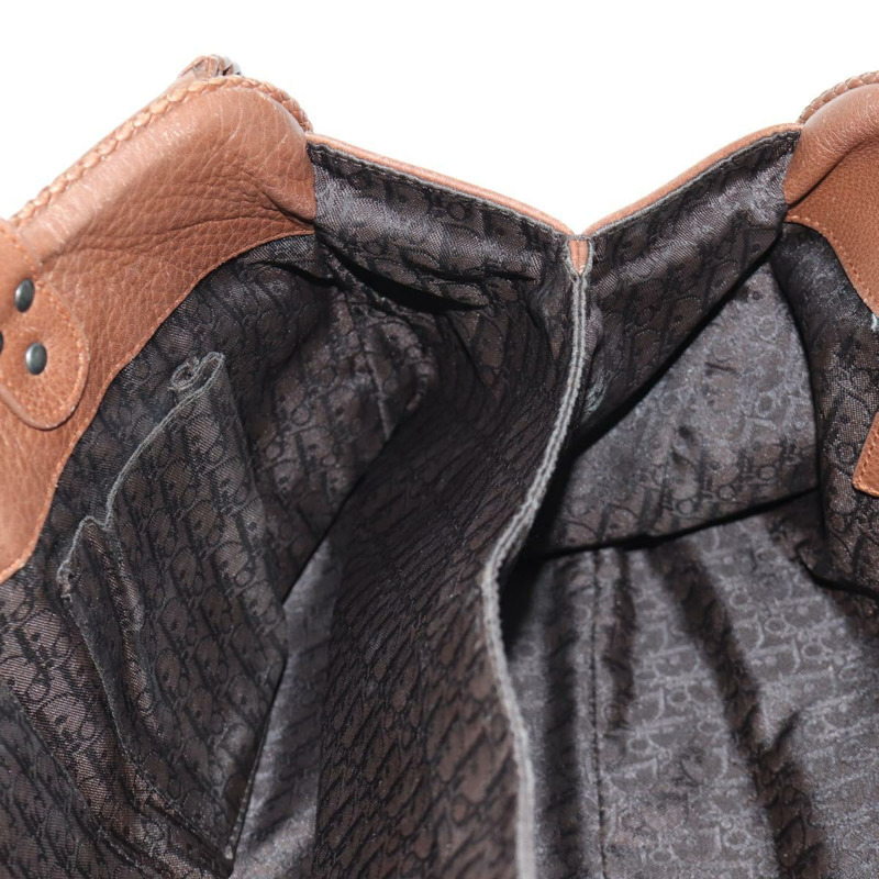 【日本直送】Christian Dior Gaucho 馬鞍形手提包，棕色銀色皮革，正品 BAZ225SAV-27