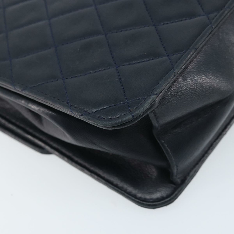 【日本直送】香奈兒 (CHANEL) 絎縫鏈條肩背包，羊皮，海軍藍，金色雙C標誌，正品 BAZ147-15