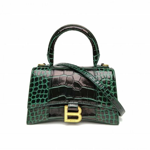 BALENCIAGA 鱷魚壓紋Hourglass沙漏手袋XS碼綠色牛皮肩背包