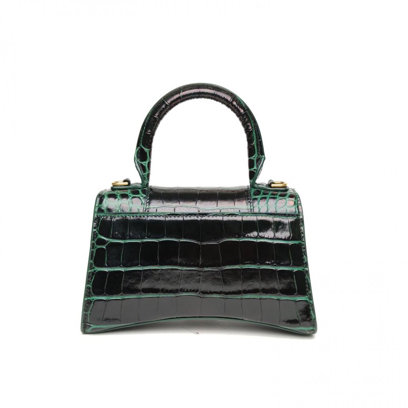 BALENCIAGA 鱷魚壓紋Hourglass沙漏手袋XS碼綠色牛皮肩背包-2