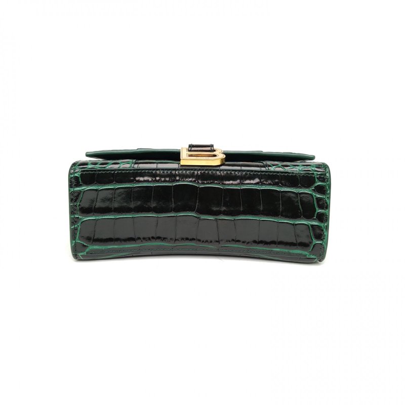 BALENCIAGA 鱷魚壓紋Hourglass沙漏手袋XS碼綠色牛皮肩背包-4