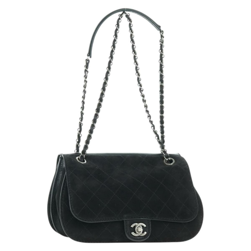 【日本直送】香奈兒 (CHANEL) Matelasse 鏈條包，黑色銀色雙C標誌，磨砂皮材質，正品 BAZ254SAV-0