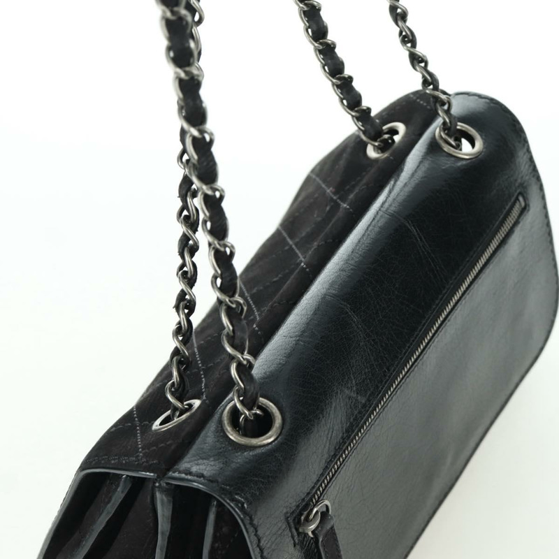 【日本直送】香奈兒 (CHANEL) Matelasse 鏈條包，黑色銀色雙C標誌，磨砂皮材質，正品 BAZ254SAV-6