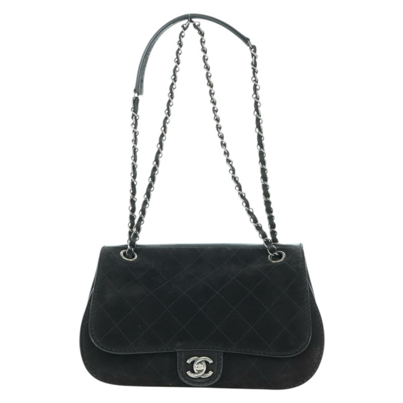 【日本直送】香奈兒 (CHANEL) Matelasse 鏈條包，黑色銀色雙C標誌，磨砂皮材質，正品 BAZ254SAV-12