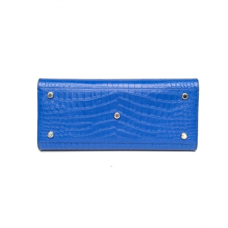 SAINT LAURENT ClassicSacDeJour風琴包小號藍色牛皮銀扣肩背包-4