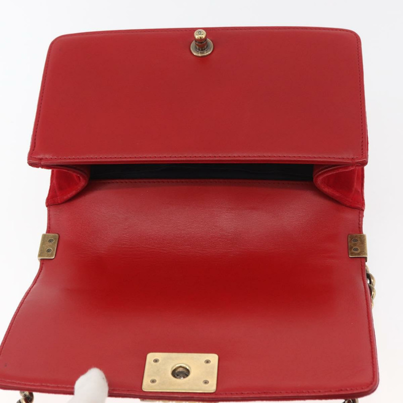 【日本直送】香奈兒鏈絎縫 Boy Chanel 單肩包帆布紅金色 CC Auth ka3474SAM-9