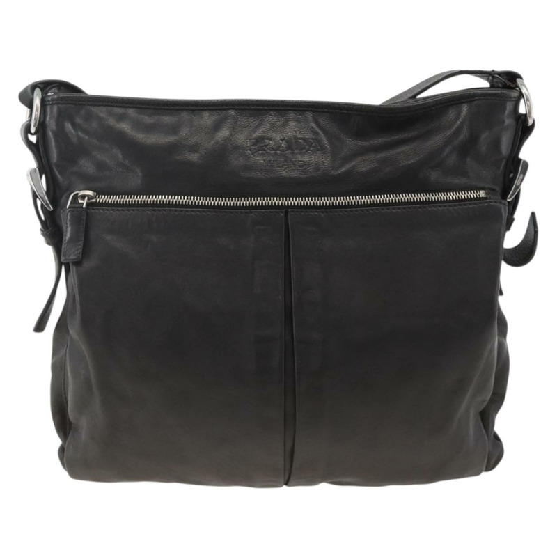 【日本直送】PRADA 黑色銀色皮革肩背包 正品 ka3596A-12