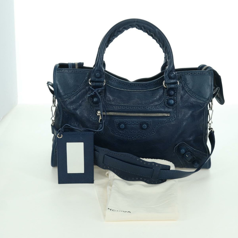 【日本直送】BALENCIAGA Giant City 手提包 皮革 2way 藍色銀色 258044 正品 ki6596SAM-11