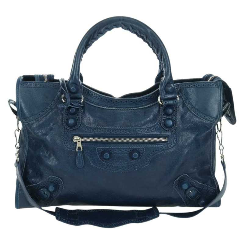 【日本直送】BALENCIAGA Giant City 手提包 皮革 2way 藍色銀色 258044 正品 ki6596SAM-12