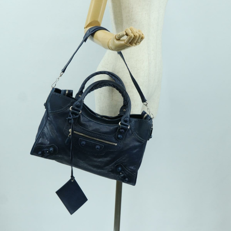 【日本直送】BALENCIAGA Giant City 手提包 皮革 2way 藍色銀色 258044 正品 ki6596SAM-26