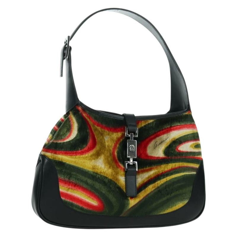 【日本直送】GUCCI Jackie 漩渦印花單肩包 天鵝絨 黑色 銀色 001 3306 正品 SW2243SM-0