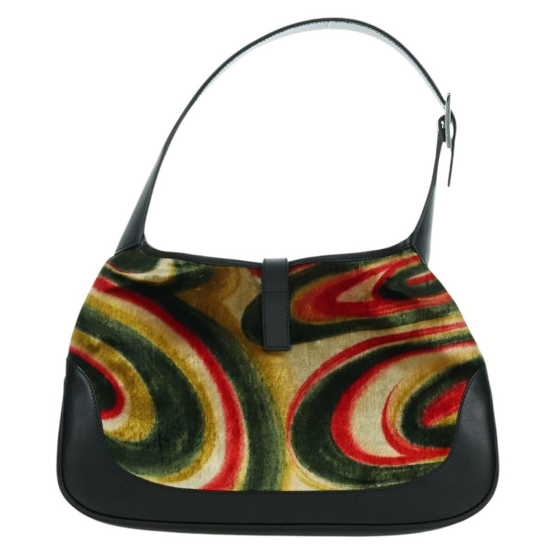 【日本直送】GUCCI Jackie 漩渦印花單肩包 天鵝絨 黑色 銀色 001 3306 正品 SW2243SM-1