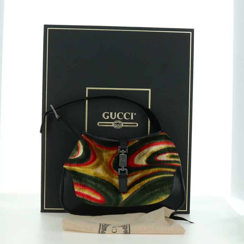 【日本直送】GUCCI Jackie 漩渦印花單肩包 天鵝絨 黑色 銀色 001 3306 正品 SW2243SM-11