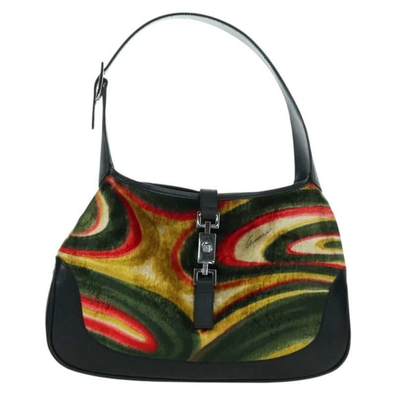 【日本直送】GUCCI Jackie 漩渦印花單肩包 天鵝絨 黑色 銀色 001 3306 正品 SW2243SM-12