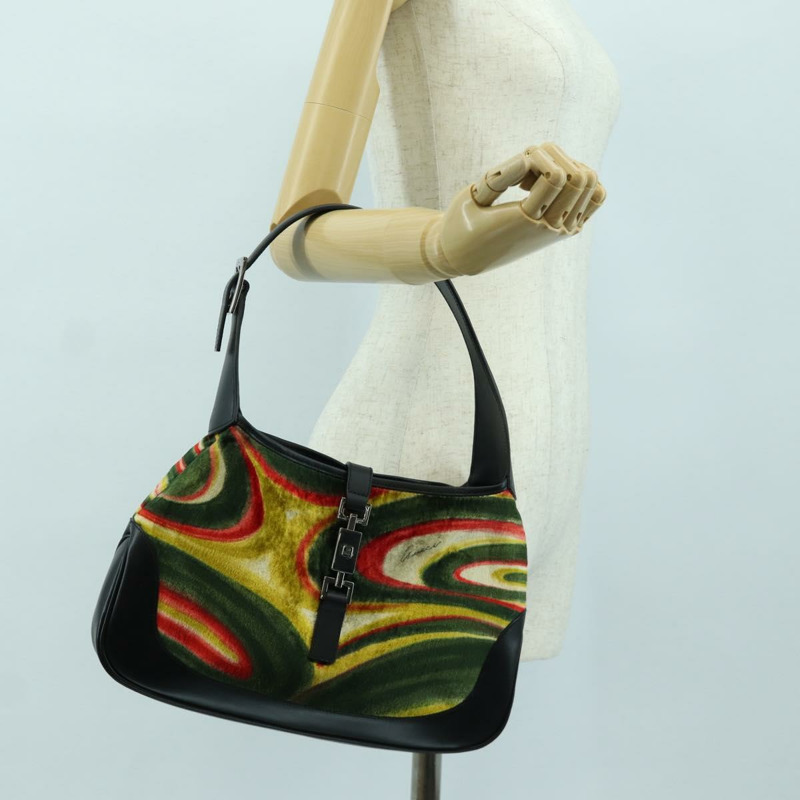 【日本直送】GUCCI Jackie 漩渦印花單肩包 天鵝絨 黑色 銀色 001 3306 正品 SW2243SM-24