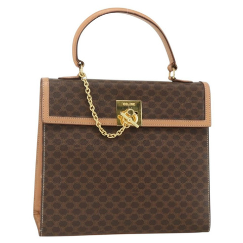 CELINE Macadam帆布手袋 PVC皮革 棕色金色 正品 BAZ721A