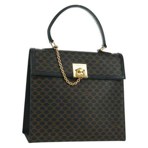 CELINE Macadam帆布手提包 PVC皮革 黑色金色 正品 BAZ800V