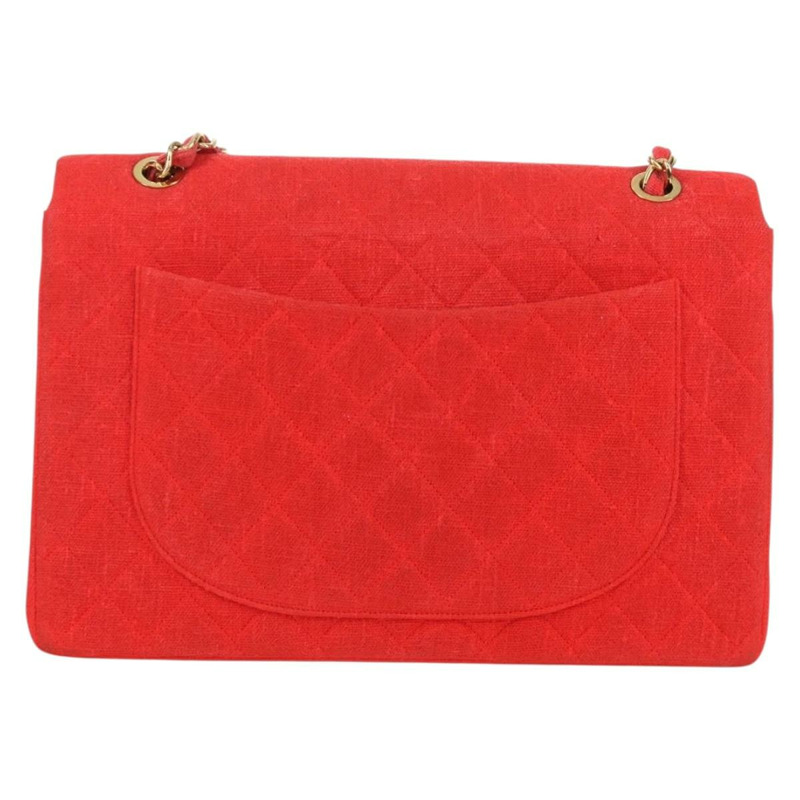 【日本直送】香奈兒 Big Matelasse 35 鏈條肩背包 帆布 金色 紅色 CC Auth BAZ742V-1