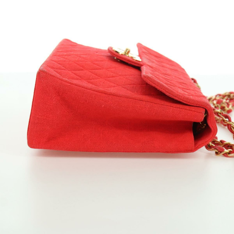 【日本直送】香奈兒 Big Matelasse 35 鏈條肩背包 帆布 金色 紅色 CC Auth BAZ742V-3