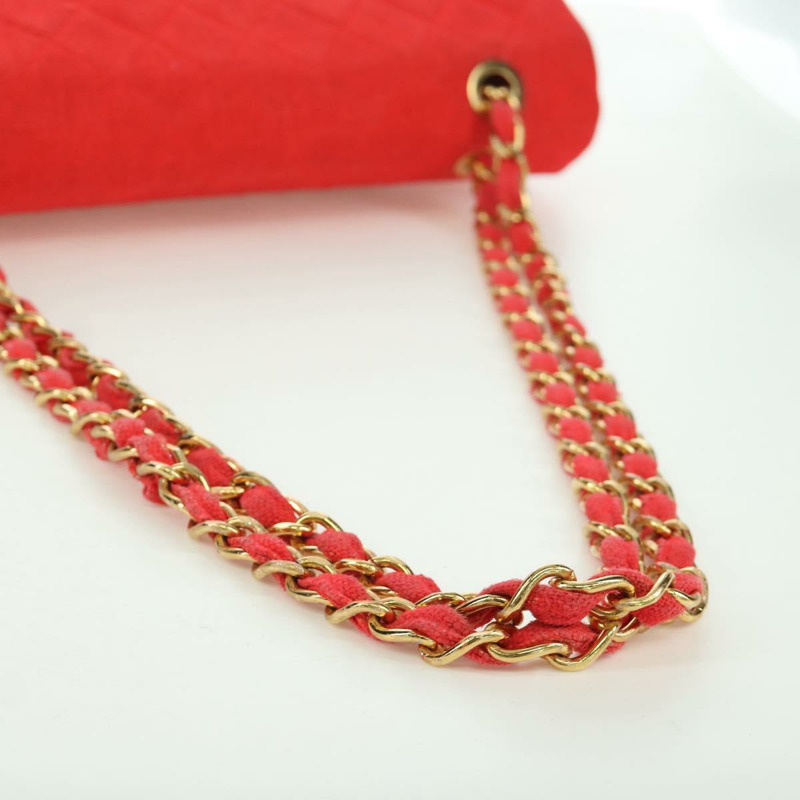 【日本直送】香奈兒 Big Matelasse 35 鏈條肩背包 帆布 金色 紅色 CC Auth BAZ742V-6