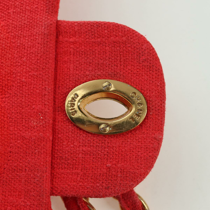 【日本直送】香奈兒 Big Matelasse 35 鏈條肩背包 帆布 金色 紅色 CC Auth BAZ742V-9