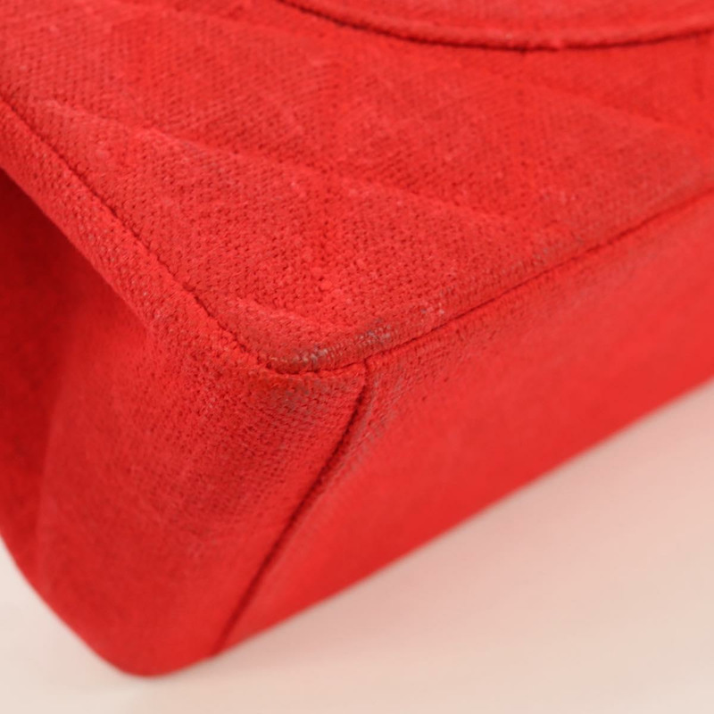 【日本直送】香奈兒 Big Matelasse 35 鏈條肩背包 帆布 金色 紅色 CC Auth BAZ742V-14