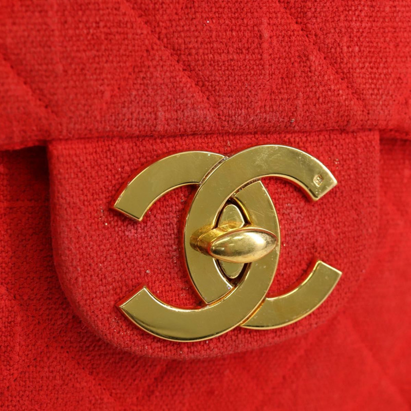 【日本直送】香奈兒 Big Matelasse 35 鏈條肩背包 帆布 金色 紅色 CC Auth BAZ742V-16