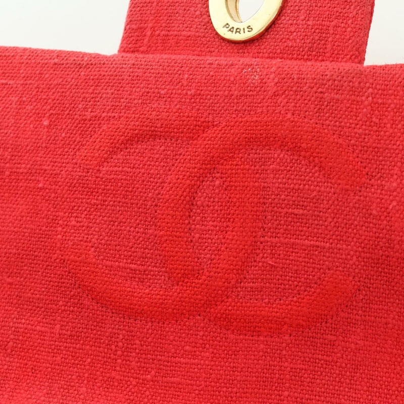 【日本直送】香奈兒 Big Matelasse 35 鏈條肩背包 帆布 金色 紅色 CC Auth BAZ742V-18