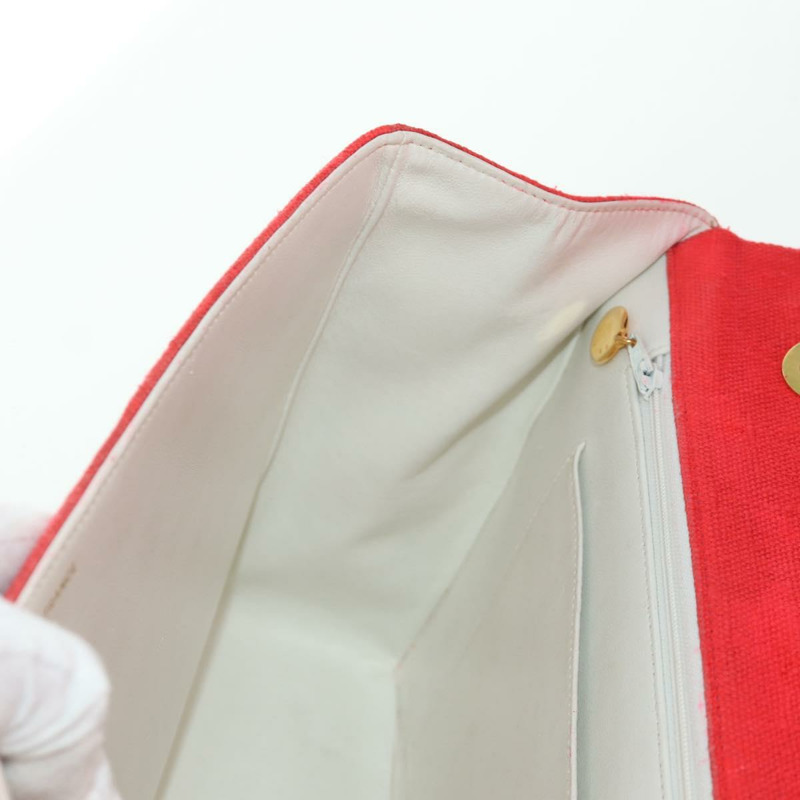 【日本直送】香奈兒 Big Matelasse 35 鏈條肩背包 帆布 金色 紅色 CC Auth BAZ742V-20