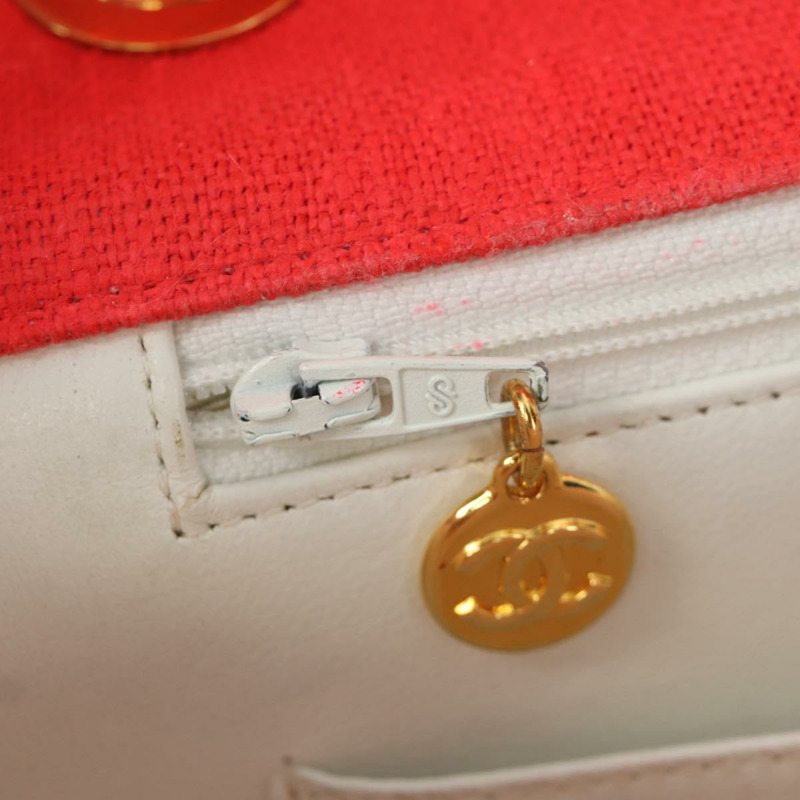 【日本直送】香奈兒 Big Matelasse 35 鏈條肩背包 帆布 金色 紅色 CC Auth BAZ742V-23