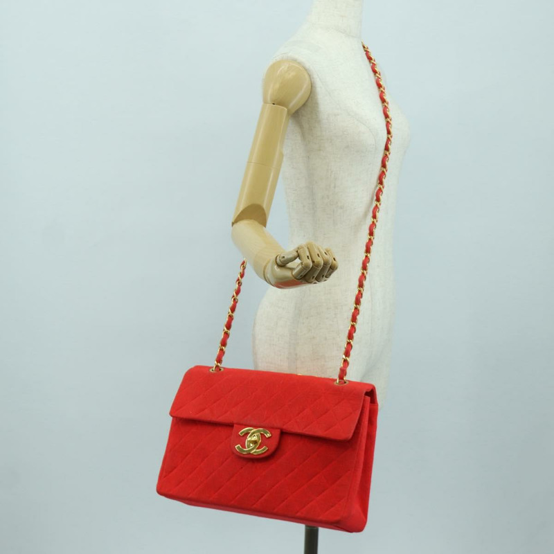 【日本直送】香奈兒 Big Matelasse 35 鏈條肩背包 帆布 金色 紅色 CC Auth BAZ742V-25
