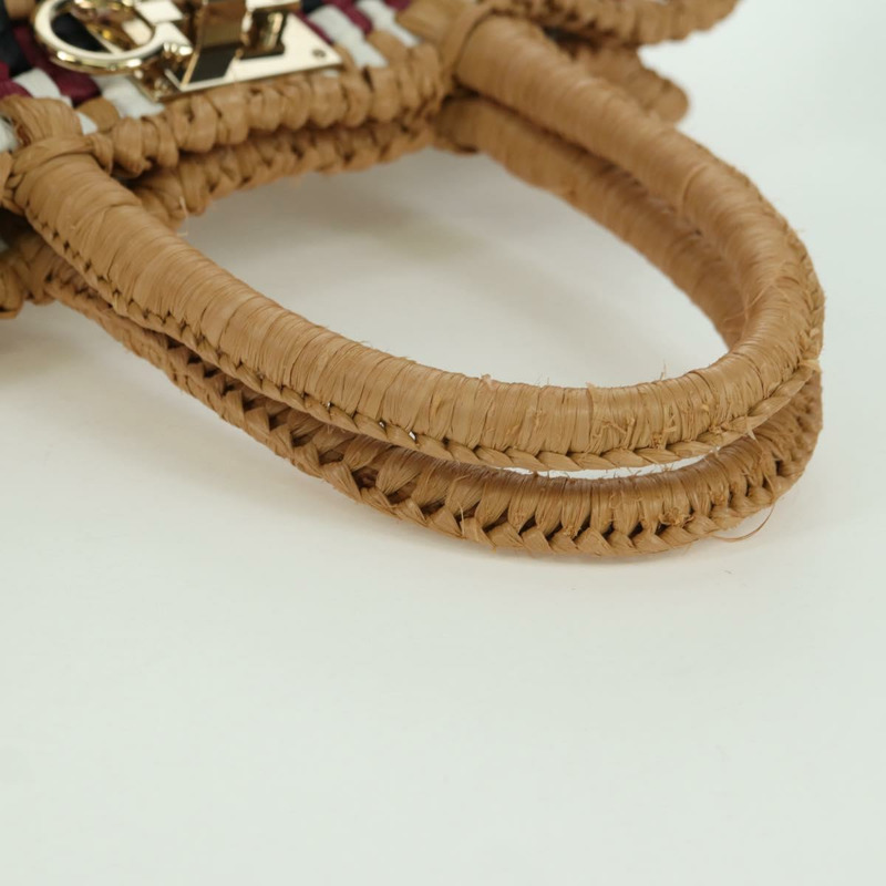 【日本直送】Salvatore Ferragamo Gancini Studio 手提包 草編 米色 金色 正品 BAZ404V-6