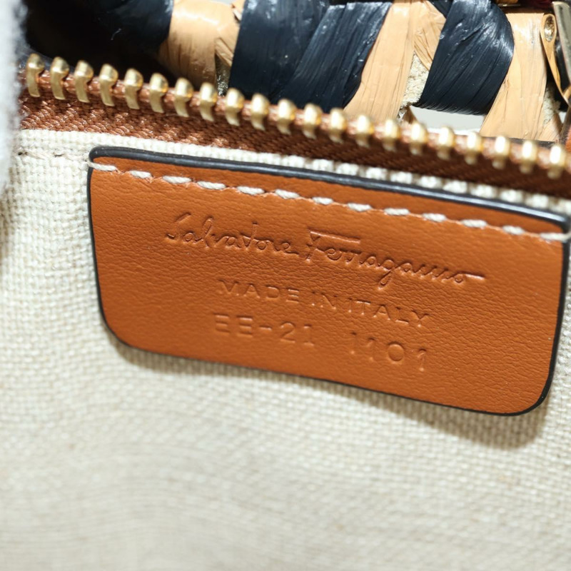【日本直送】Salvatore Ferragamo Gancini Studio 手提包 草編 米色 金色 正品 BAZ404V-10