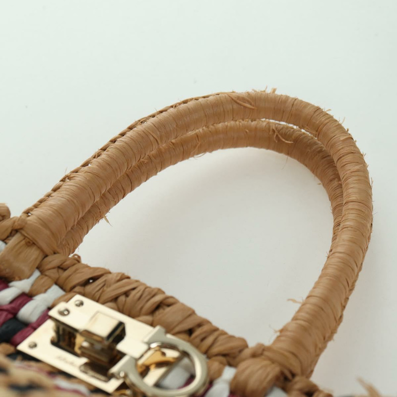 【日本直送】Salvatore Ferragamo Gancini Studio 手提包 草編 米色 金色 正品 BAZ404V-13