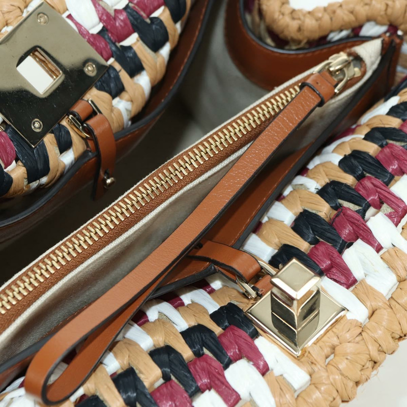 【日本直送】Salvatore Ferragamo Gancini Studio 手提包 草編 米色 金色 正品 BAZ404V-22