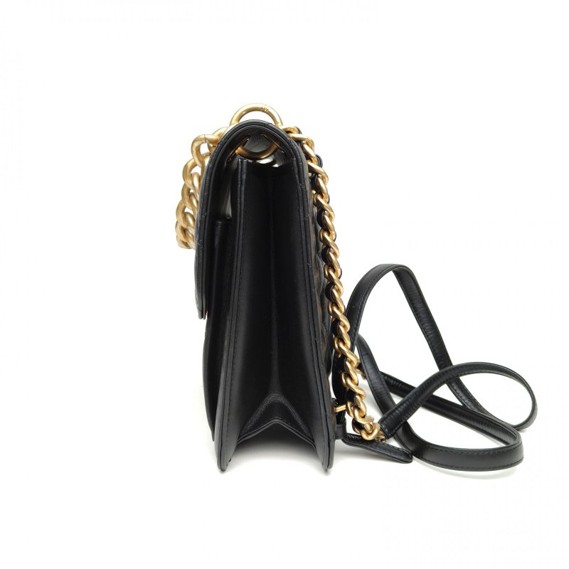 CHANEL 23S手柄雙肩包25黑色牛皮晶片開金扣肩背包-1