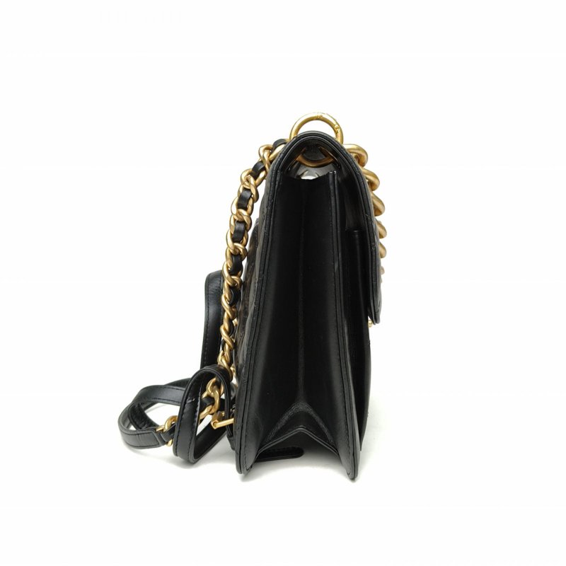 CHANEL 23S手柄雙肩包25黑色牛皮晶片開金扣肩背包-3